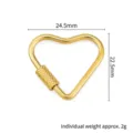 Gold heart stainless steel screw clasp carabiner for DIY jewelry making, necklace and bracelet. - Sanded Heart Connector / 22.5x24.5mm / 18K Gold