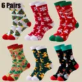 6 Paar Weihnachts Socken Winter Feiertag Santa Schneeflocke Baumwollsocken Geschenk - Einheitsgröße / 6 Paar Packung / Mehrfarbig