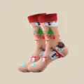 Weihnachten Schneemann Muster Baumwolle Socken Winter Warme Lässige Mittlere Socken - Einheitsgröße / Schneemann und Baum