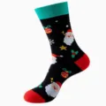 Schwarze Weihnachtssocken mit Weihnachtsmann, grüne Bündchen und rote Spitze als Geschenk. - Einheitsgröße / Weihnachtsmann