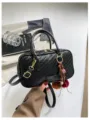 Black woven boston shoulder bag for women, stylish casual crossbody pillow bag with charms. - With Pendant Style / Black