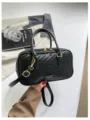Womens woven Boston shoulder bag stylish casual crossbody handbag trendy pillow purse fashion - Basic Style / Black