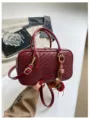 Woven Boston shoulder bag for women, stylish casual crossbody handbag, versatile pillow purse. - With Pendant Style / Red