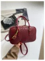 Red woven leather boston shoulder bag stylish casual pillow crossbody bag for women chic accessory - Basic Style / Red
