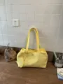 Yellow canvas tote bag for women, large capacity shoulder bag for daily commute and casual use. - No Pendant / Yellow
