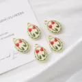 DIY ciondolo tulipano smalto ciondoli ovali placcato oro accessori creazione gioielli 5pz - Tulipano Rosso