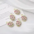 Ciondoli pendenti per gioielli fai da te ovali con fiori di tulipano dipinti a mano - Rosa Rosa