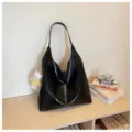 Black soft leather tote bag, minimalist commuter hobo shoulder bag with cute bear pendant. - With Pendant / Black