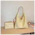 Yellow soft leather tote bag with small pouch and cute bear pendant for women daily use - With Pendant / Yellow