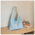 Light blue soft leather hobo tote bag, minimalist chic commute shoulder bag for women. - No Pendant / Blue