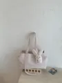 Minimalist casual tote bag with cute rabbit pendant, large capacity daily shoulder bag for women. - With Charm / Pink