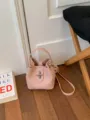 Pink litchi pattern leather bucket bag, stylish handbag and chic shoulder bag for women. - No Pendant / Pink