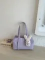 Korean minimalist large capacity commuter tote bag for women with cute rabbit pendant. - With Charm / Purple