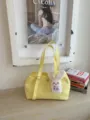 Yellow canvas tote bag for women large capacity shoulder bag casual commuting stylish handbag - With Charm / Yellow
