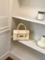 Schicke retro damen umhaengetasche cremeweiss gewebte textur modische handtasche stil - Ohne Anhänger / Gelb