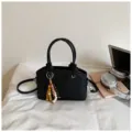 Black women's handbag casual commuter tote bag versatile shoulder crossbody bag with bead charm - With Pendant / Black