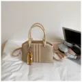 Women canvas handbag casual shoulder bag tote bag stylish crossbody bag beige daily use - With Pendant / Khaki