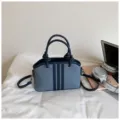 Blue denim tote bag with knotted handles and crossbody strap for daily casual commuting style - No Pendant / Blue