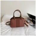 Women canvas handbag stylish top handle shoulder bag casual crossbody bag for daily commute. - No Pendant / Brown