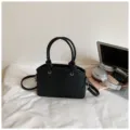 Black commuter handbag with top handles and shoulder strap, stylish daily cross-body bag. - No Pendant / Black