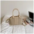 Beige canvas commuter handbag with top handle and crossbody strap, stylish daily tote bag. - No Pendant / Khaki