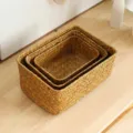 Woven storage basket desktop snack sundries storage basket household straw rectangular - Set of 3 (L/M/S)