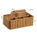 Woven storage basket with compartments and handle for kitchen and makeup organization. - Light Coffee