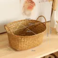 Woven seagrass storage basket with handles for desktop organization, snacks, and sundries sorting. - Medium Size 28*23*12/16.5cm