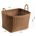 Brown imitation rattan laundry basket, woven storage hamper with handles for bathroom. - L