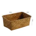 Rectangular woven storage basket for desktop organization, straw material snack and cosmetic holder. - M