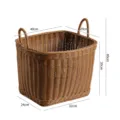 Brown imitation rattan laundry basket with handles and size marks for bathroom organization. - S