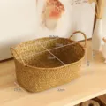 Woven storage basket with handles, natural straw desktop organizer for snacks and sundries. - Small Size 27*22*10/14CM