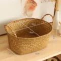 Woven storage basket with handles, natural straw desktop organizer for snacks and sundries. - Large Size 30*25*12/16cm