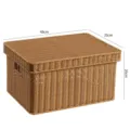 Woven storage box with lid, 48x35x26cm large organizer basket for office files and documents. - Light Coffee 48x35x26cm With Lid