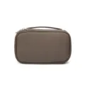 Genuine leather travel cosmetic bag portable makeup organizer with top handle and secure zipper. - Khaki