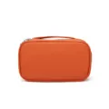Portable genuine leather cosmetic bag, large capacity travel toiletry organizer for women - Orange