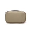 Taupe leather cosmetic bag, portable travel toiletry pouch, zipper makeup storage bag. - Light Gray