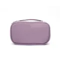 Purple leather cosmetic bag, portable travel makeup storage pouch with top handle. - Purple
