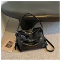 Black oil-wax leather shoulder bag, stylish casual crossbody hobo bag with zip and buckle. - Black without Pendant