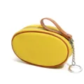 Yellow leather coin purse mini wallet keychain ring zipper pouch compact small handbag variant - Yellow