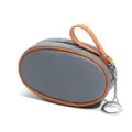 Mini leather coin purse grey oval key chain pouch compact zipper wallet for women daily use - Denim Blue