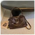 Simple casual oil wax leather shoulder bag for women, large capacity commuter bag. - Coffee without Charm
