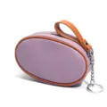 Purple Oval Leather Coin Purse Mini Wallet with Brown Trim and Metal Chain Keychain Ring - Purple