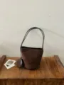 Brown suede bucket bag for women, retro minimalist shoulder handbag with cute coin purse. - With Pendant / Coffee