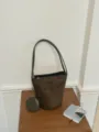 Retro commuter suede bucket bag for women with shoulder strap and chic small round pouch. - With Pendant / Green