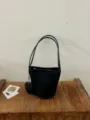Black suede bucket bag for women stylish shoulder handbag with small coin pouch casual daily - With Pendant / Black