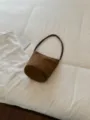Brown Suede Bucket Bag Women Vintage Single Shoulder Handbag Casual Commuting Retro Bag - No Pendant / Brown