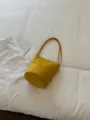 Yellow suede bucket bag for women, stylish vintage shoulder bag with minimalist design. - No Pendant / Yellow