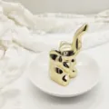 Céramique Nordique Éléphant Plat à Bijoux Support de Bague Doré Plateau Présentoir - Éléphant Doré avec Plateau Blanc / 10.5*10.5*10cm
