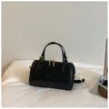 Black bowler handbag, Korean style mini pillow shoulder crossbody bag for women daily commute. - No Pendant / Black